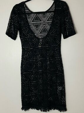 Miken Black Crochet Beach Cover-up Summer Swim Costal Resort Cruise Size Small